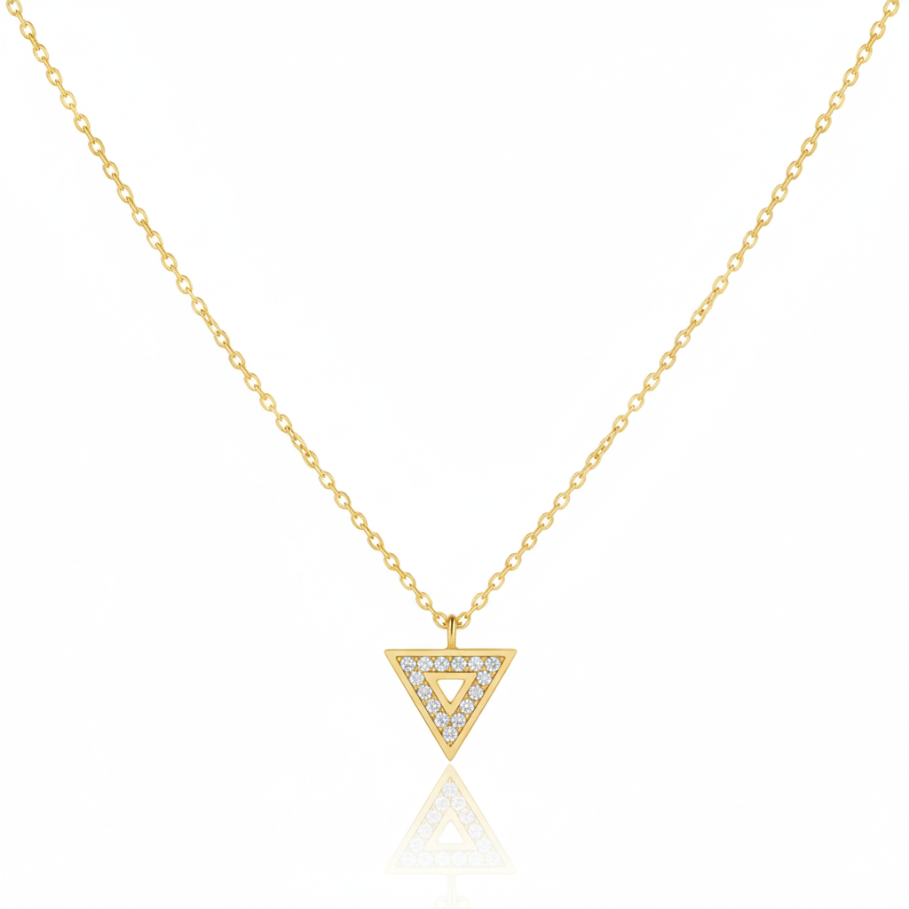 18K Gold Plated Pave Triangle Pendant Necklace