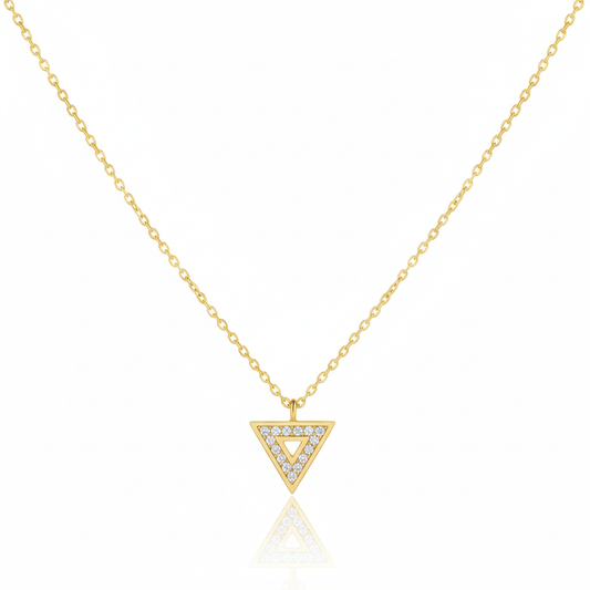18K Gold Plated Pave Triangle Pendant Necklace