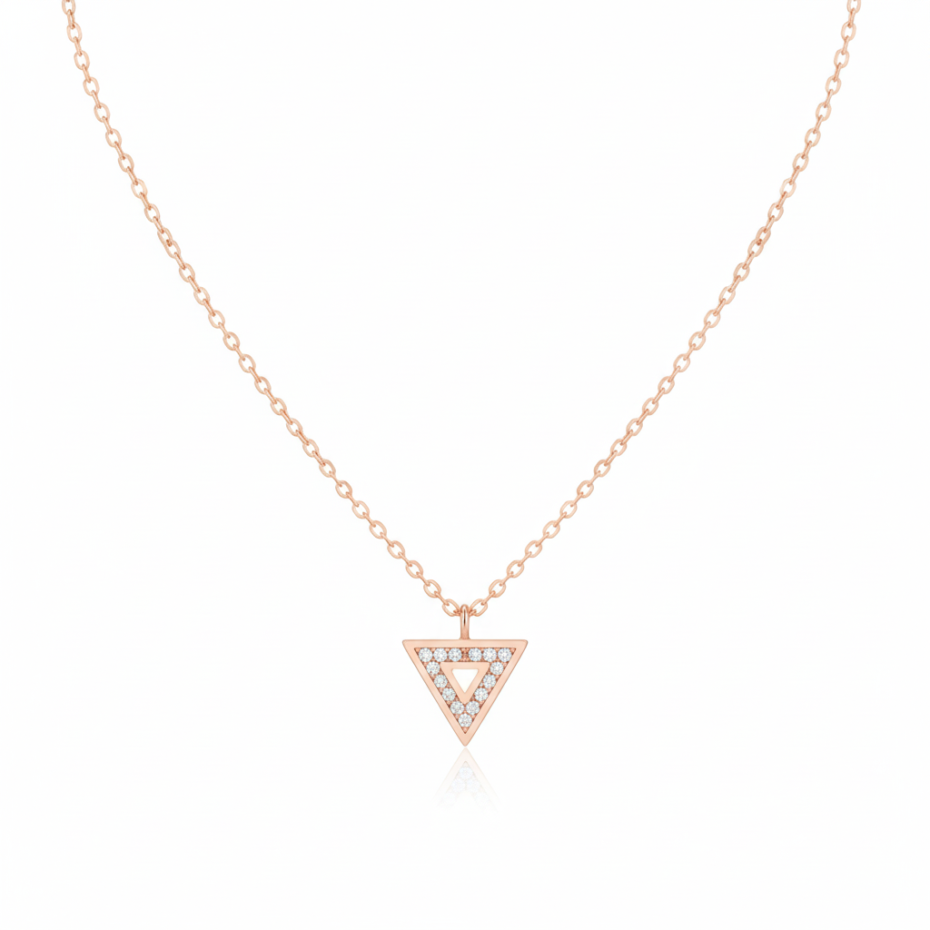 18K Gold Plated Pave Triangle Pendant Necklace