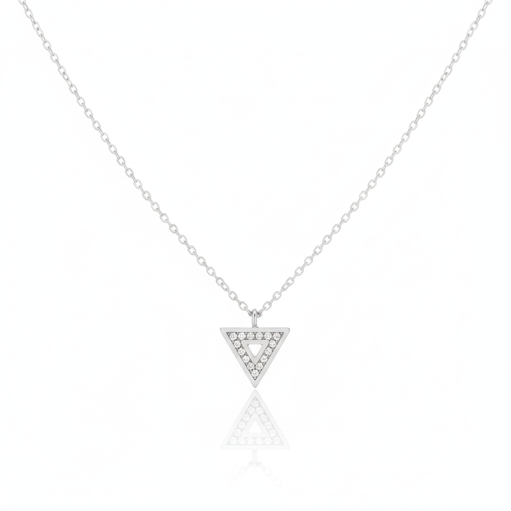 18K Gold Plated Pave Triangle Pendant Necklace