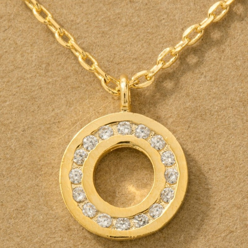 18K Gold Plated Pave Circle Pendant Necklace