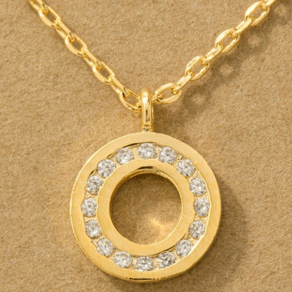 18K Gold Plated Pave Circle Pendant Necklace