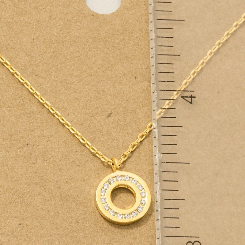 18K Gold Plated Pave Circle Pendant Necklace