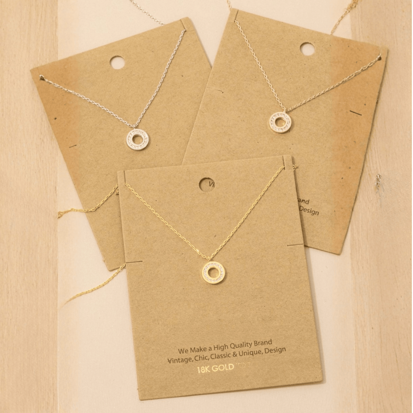 18K Gold Plated Pave Circle Pendant Necklace