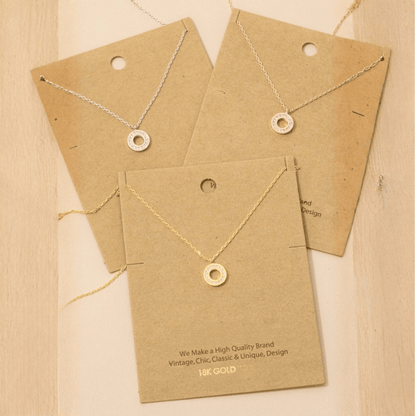 18K Gold Plated Pave Circle Pendant Necklace