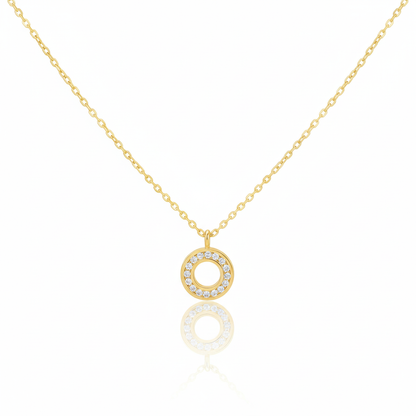 18K Gold Plated Pave Circle Pendant Necklace