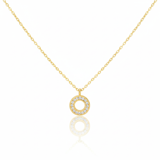 18K Gold Plated Pave Circle Pendant Necklace