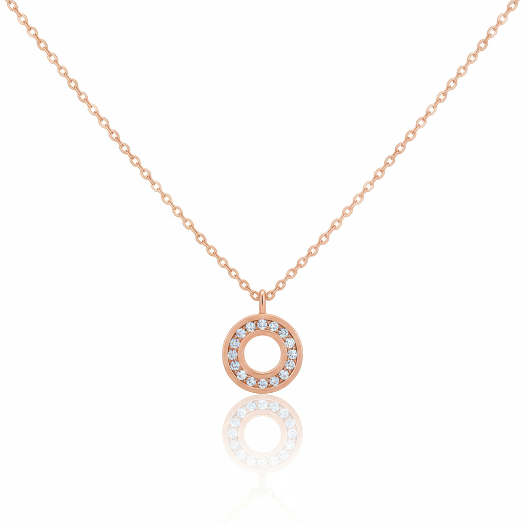 18K Gold Plated Pave Circle Pendant Necklace