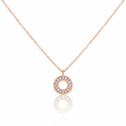 18K Gold Plated Pave Circle Pendant Necklace