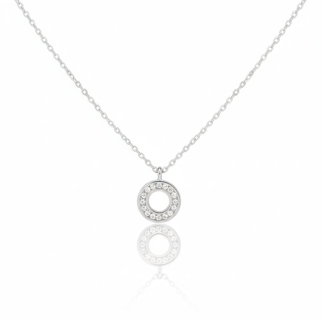 18K Gold Plated Pave Circle Pendant Necklace