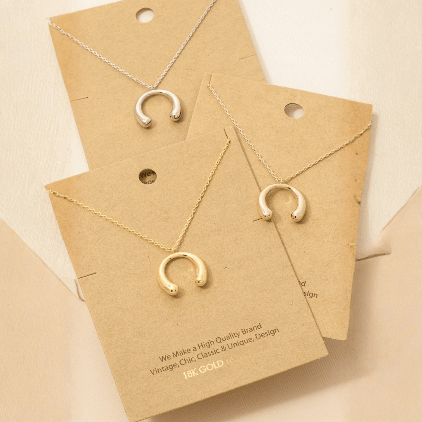 18K Gold Plated Crescent Tear Pendant Necklace