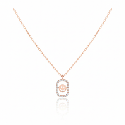 18K Gold Plated Cz Halo Set Smiley Face Pendant Necklace
