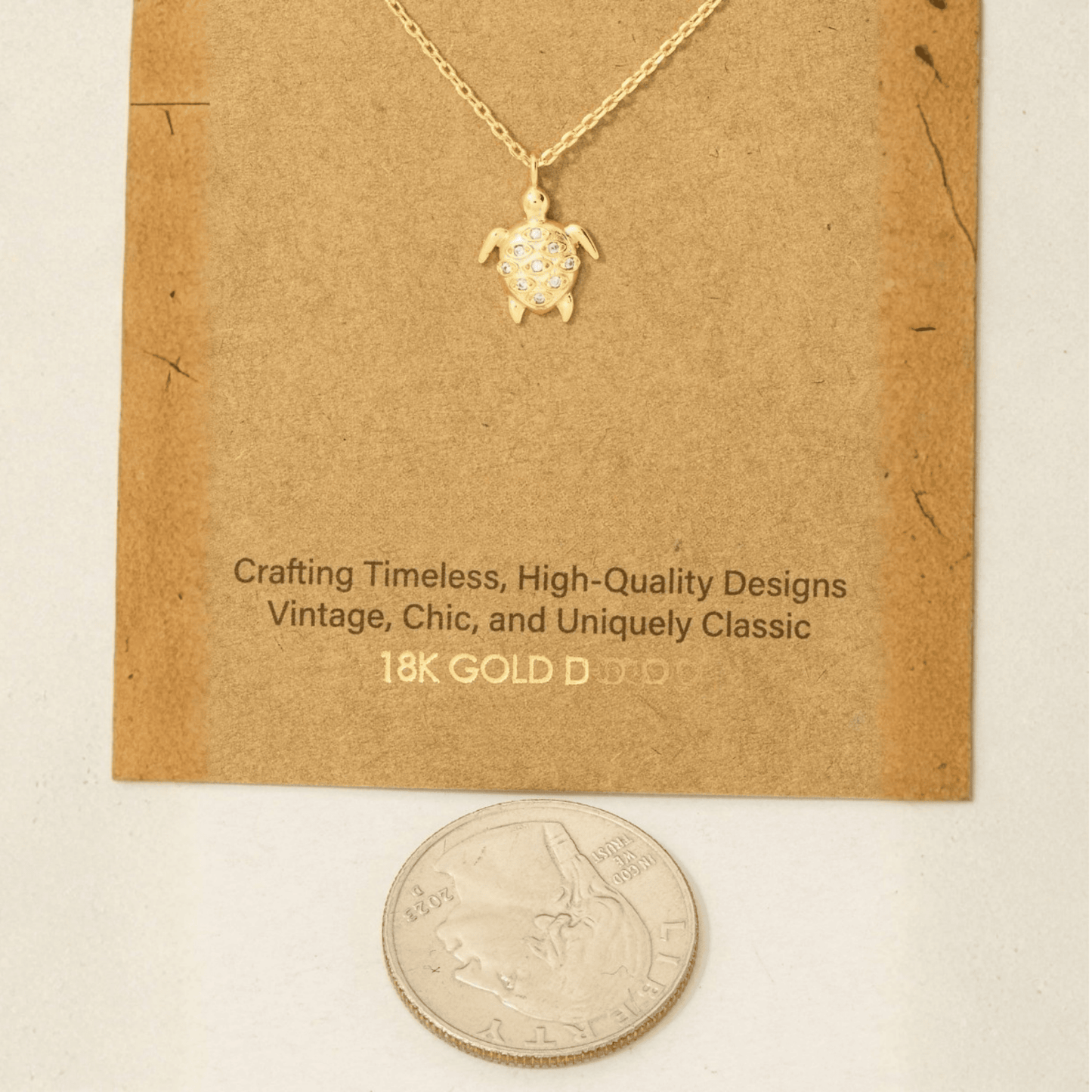 18K Gold Plated CZ Studded Turtle Pendant Necklace