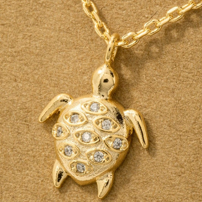 18K Gold Plated CZ Studded Turtle Pendant Necklace