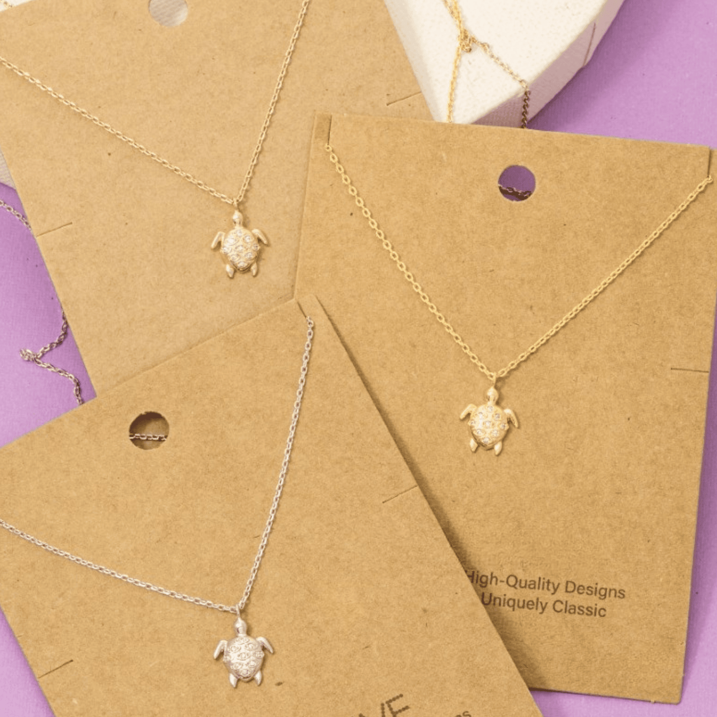 18K Gold Plated CZ Studded Turtle Pendant Necklace