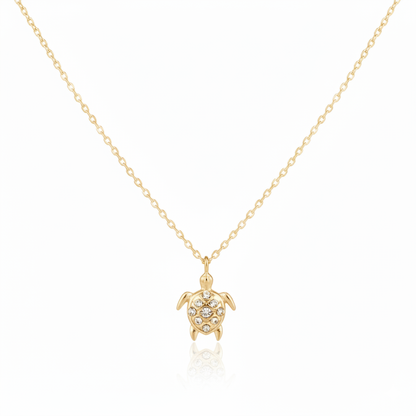 18K Gold Plated CZ Studded Turtle Pendant Necklace