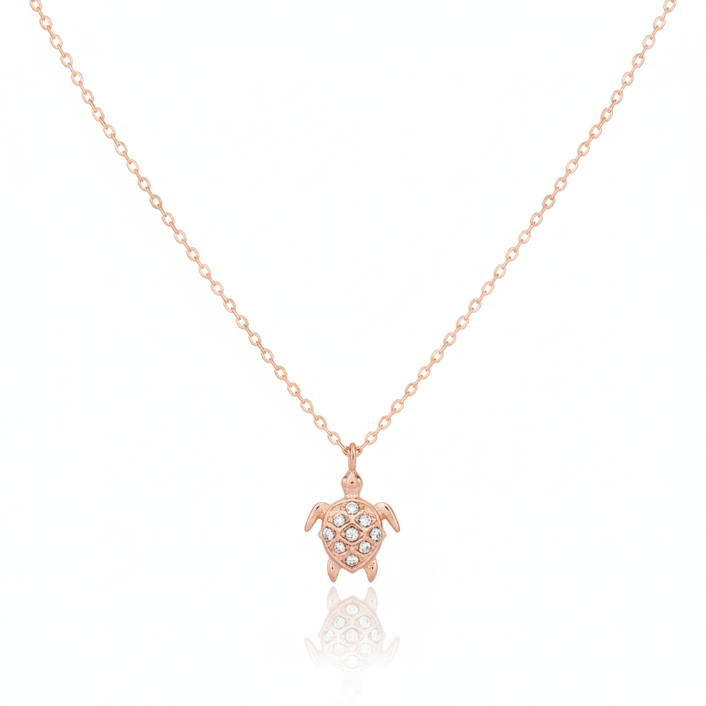 18K Gold Plated CZ Studded Turtle Pendant Necklace