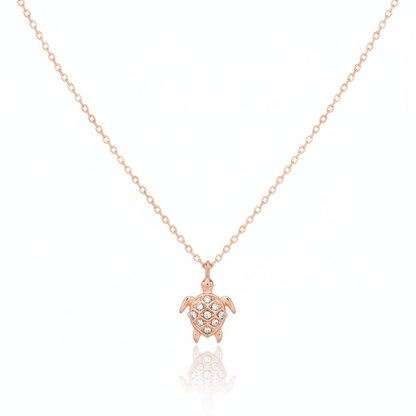 18K Gold Plated CZ Studded Turtle Pendant Necklace