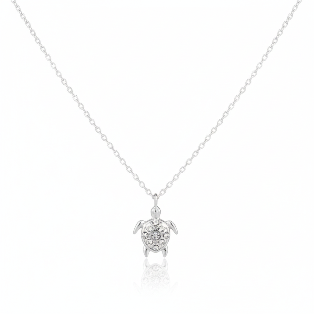 18K Gold Plated CZ Studded Turtle Pendant Necklace