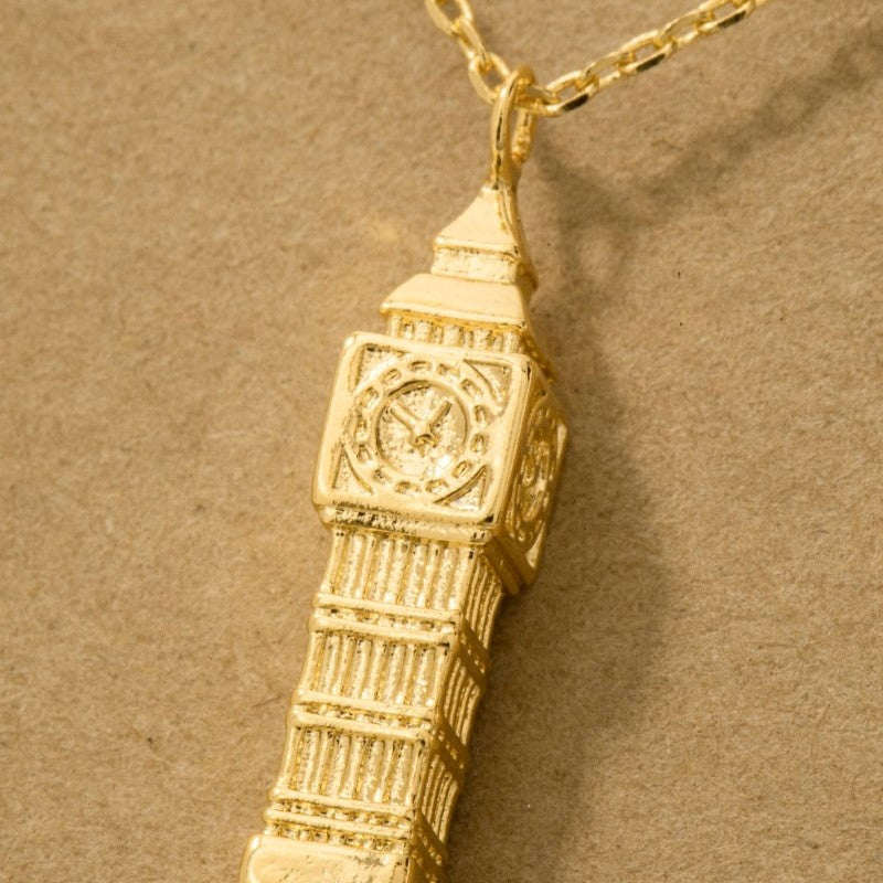 18K Gold Plated Big Ben Clock Tower Pendant Necklace