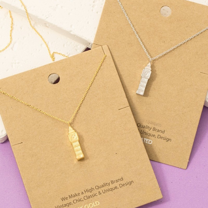 18K Gold Plated Big Ben Clock Tower Pendant Necklace