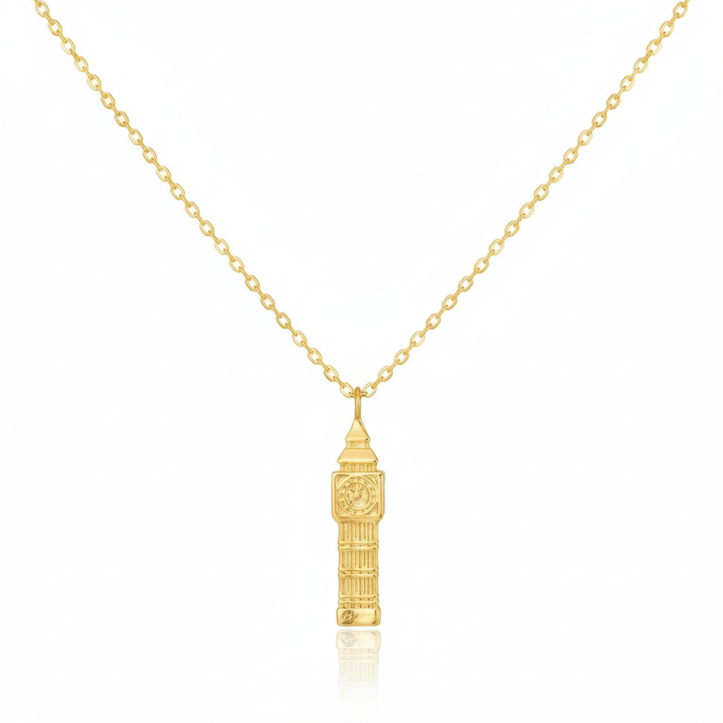 18K Gold Plated Big Ben Clock Tower Pendant Necklace