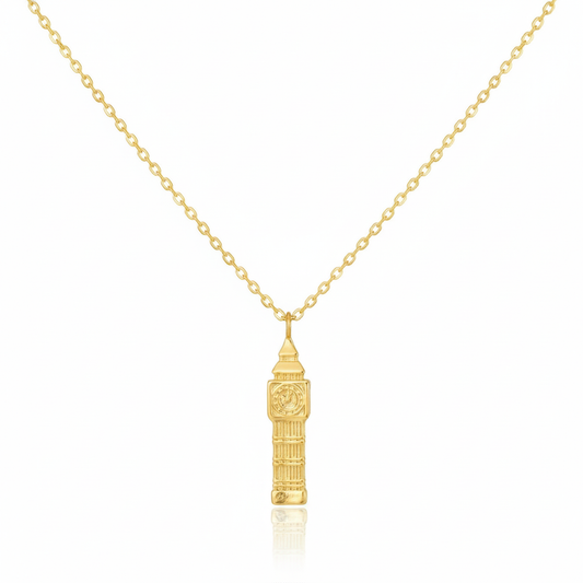 18K Gold Plated Big Ben Clock Tower Pendant Necklace