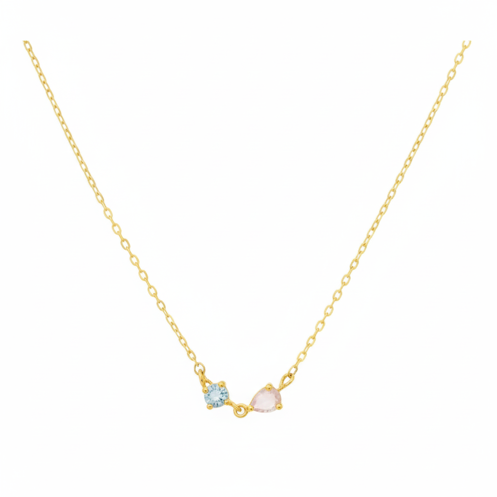 18K Gold Plated Circle and Teardrop CZ Pendant Necklace