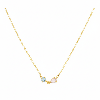 18K Gold Plated Circle and Teardrop CZ Pendant Necklace