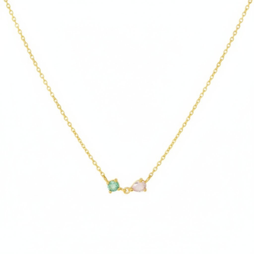 18K Gold Plated Circle and Teardrop CZ Pendant Necklace