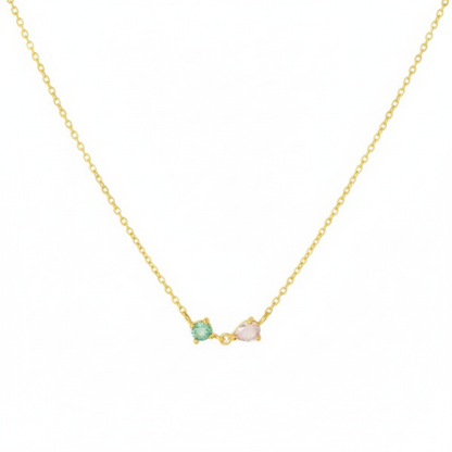 18K Gold Plated Circle and Teardrop CZ Pendant Necklace