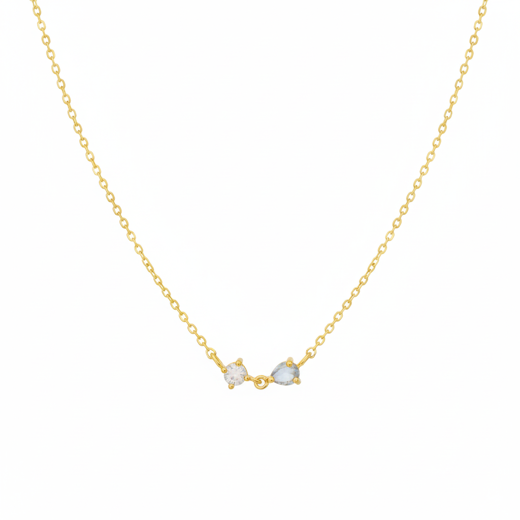 18K Gold Plated Circle and Teardrop CZ Pendant Necklace