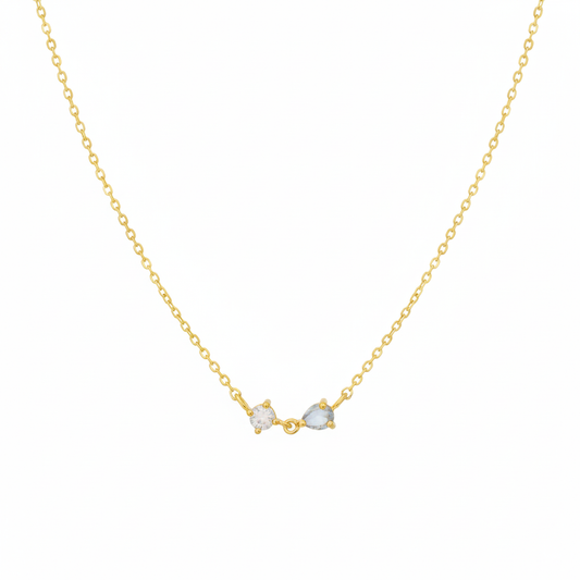 18K Gold Plated Circle and Teardrop CZ Pendant Necklace