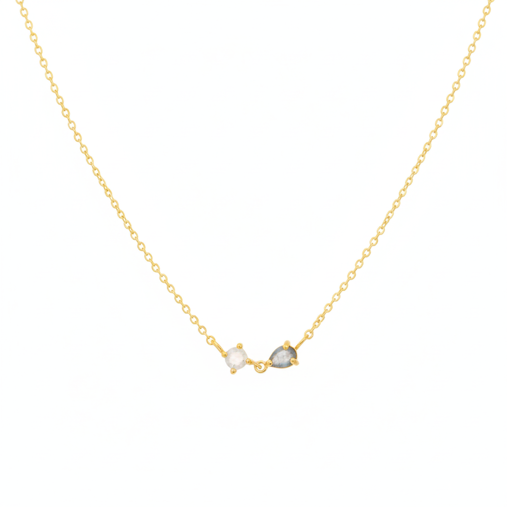 18K Gold Plated Circle and Teardrop CZ Pendant Necklace