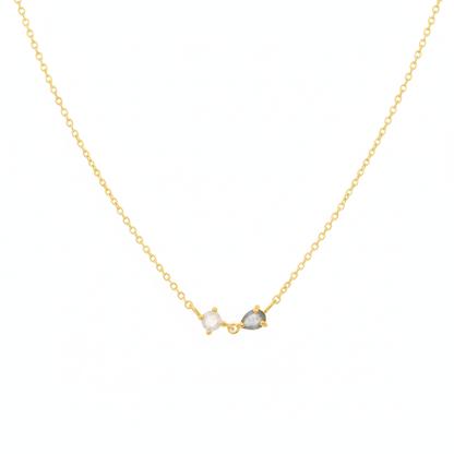 18K Gold Plated Circle and Teardrop CZ Pendant Necklace