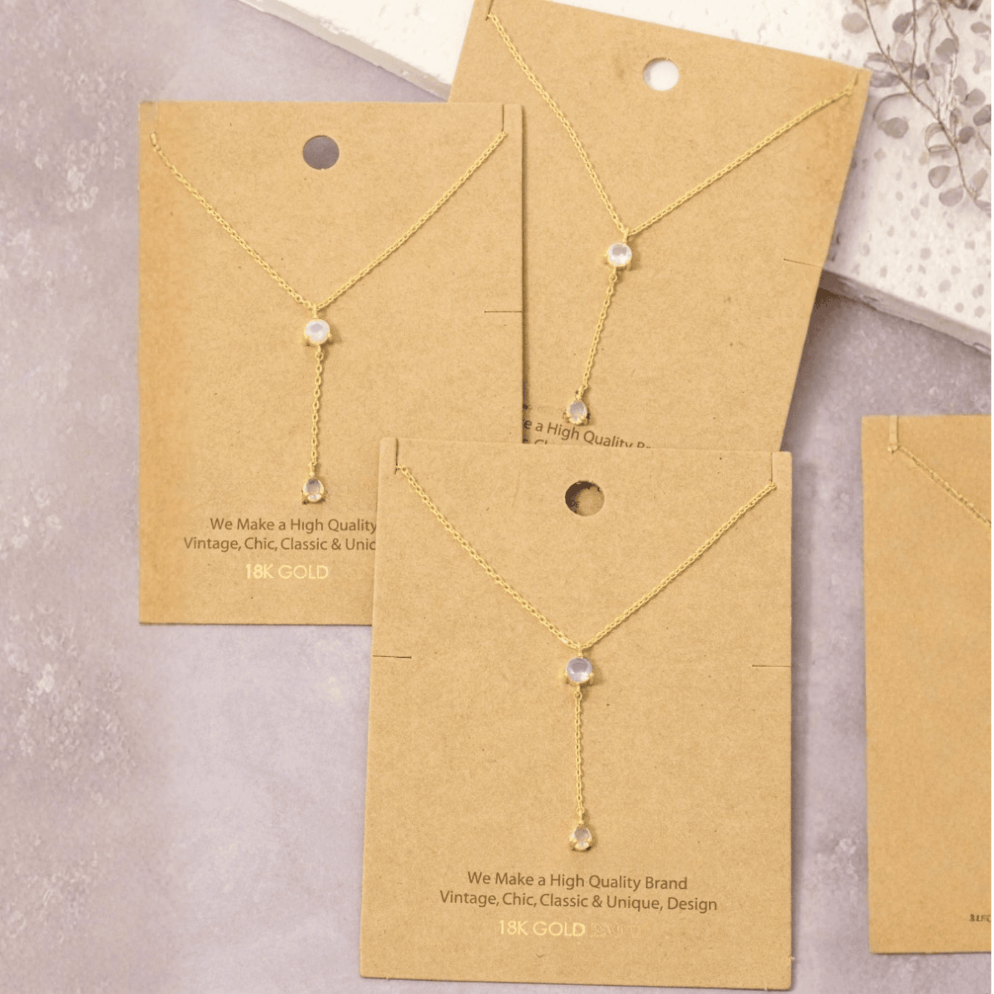 18K Gold Plated CZ Gems Y Chain Necklace