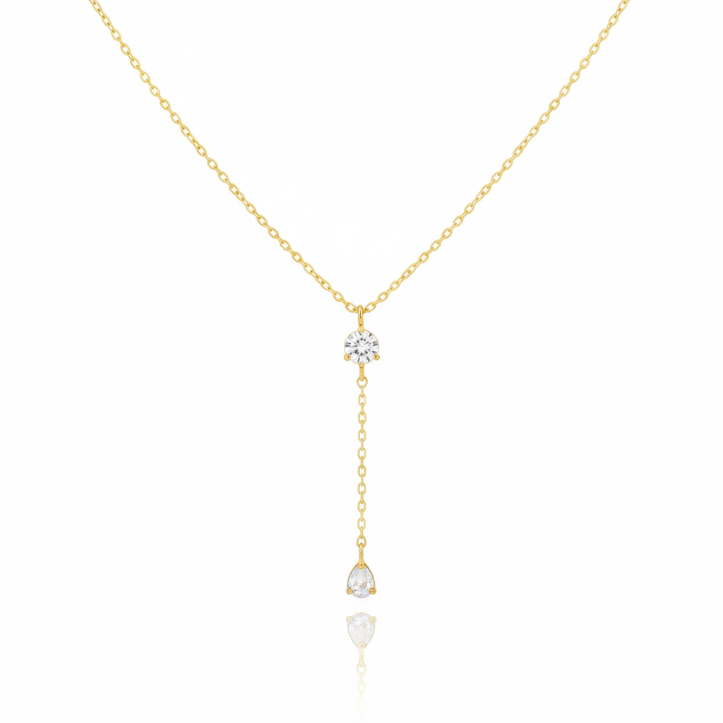 18K Gold Plated CZ Gems Y Chain Necklace