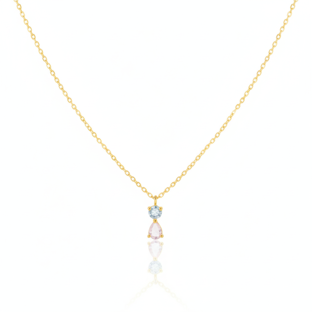 18K Gold Plated CZ Circle and Teardrop Pendant Necklace