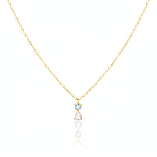 18K Gold Plated CZ Circle and Teardrop Pendant Necklace