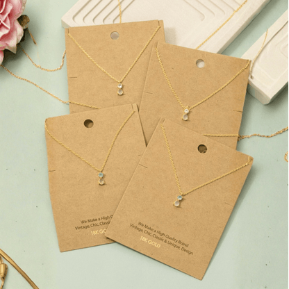 18K Gold Plated CZ Circle and Teardrop Pendant Necklace