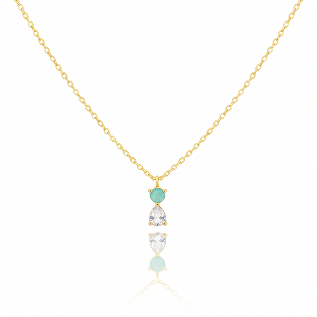 18K Gold Plated CZ Circle and Teardrop Pendant Necklace