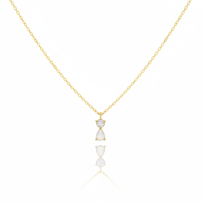 18K Gold Plated CZ Circle and Teardrop Pendant Necklace