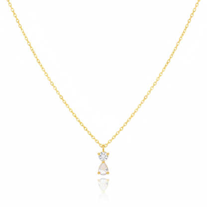 18K Gold Plated CZ Circle and Teardrop Pendant Necklace