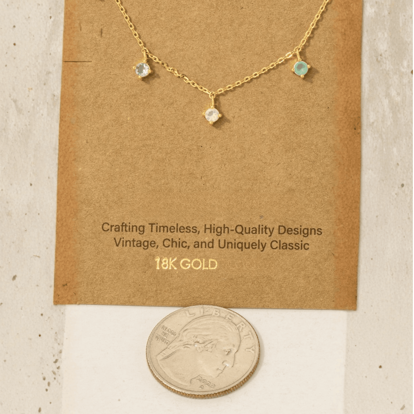 18K Gold Plated Mini CZ Station Charms Chain Necklace