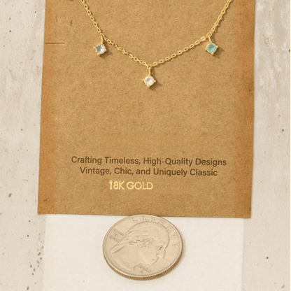 18K Gold Plated Mini CZ Station Charms Chain Necklace