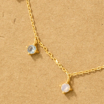 18K Gold Plated Mini CZ Station Charms Chain Necklace