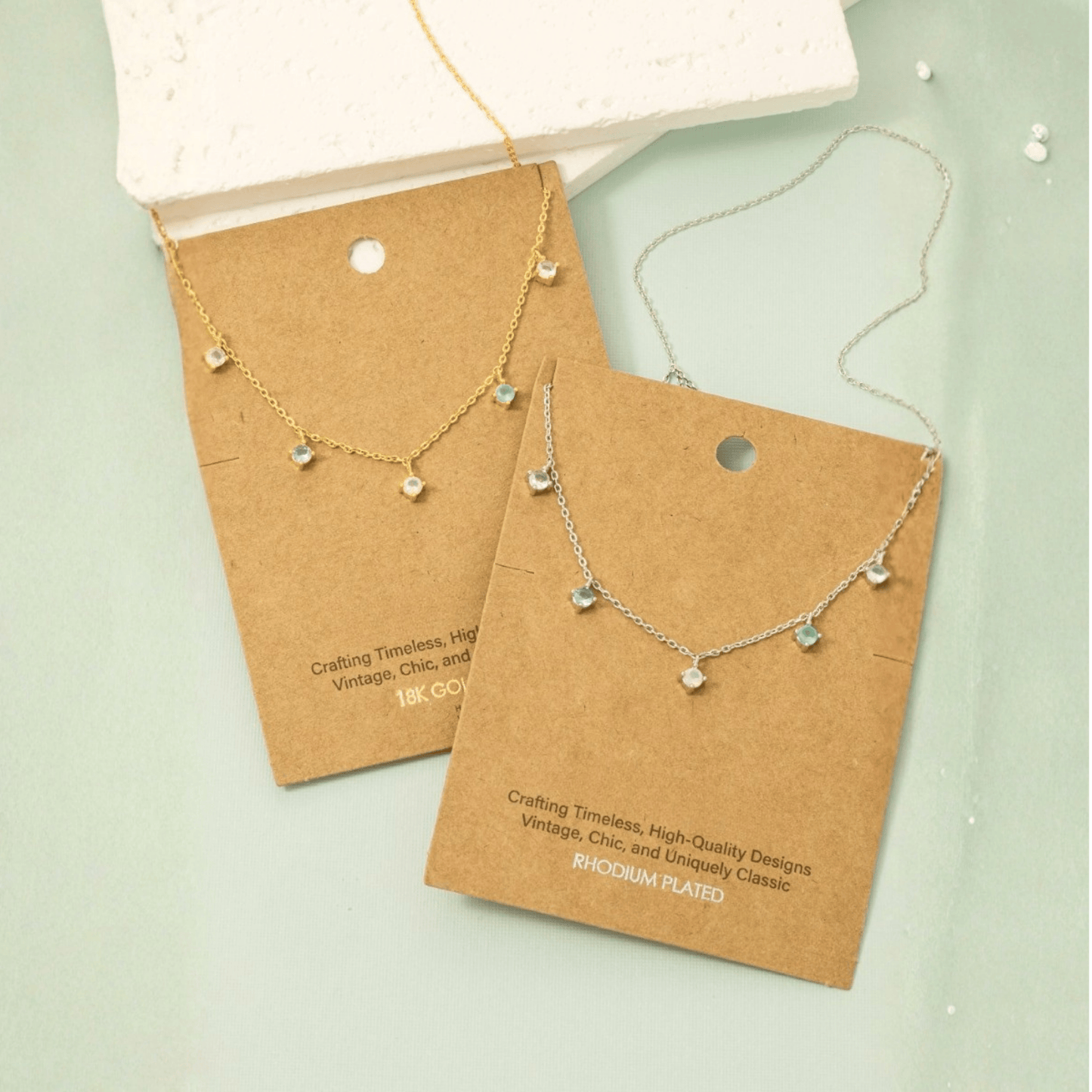 18K Gold Plated Mini CZ Station Charms Chain Necklace