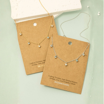 18K Gold Plated Mini CZ Station Charms Chain Necklace