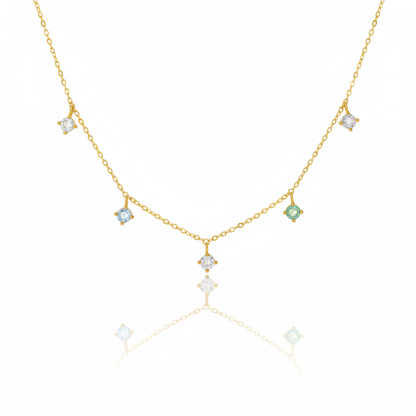 18K Gold Plated Mini CZ Station Charms Chain Necklace