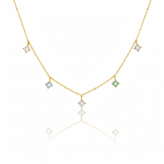 18K Gold Plated Mini CZ Station Charms Chain Necklace